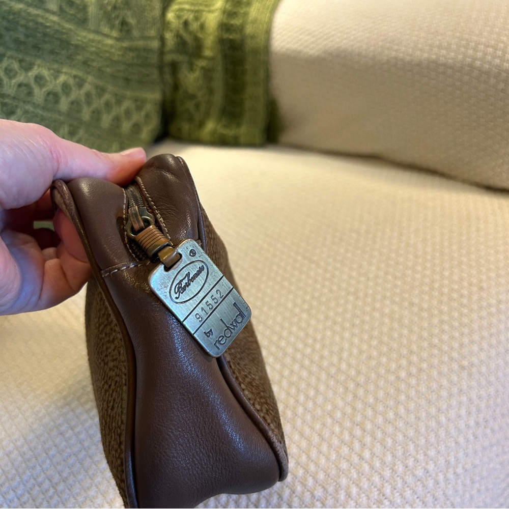 BORBONESE Vintage Redwall Partridge Eye Suede & Leather Clutch Cosmetic Pouch - Picture 8 of 12